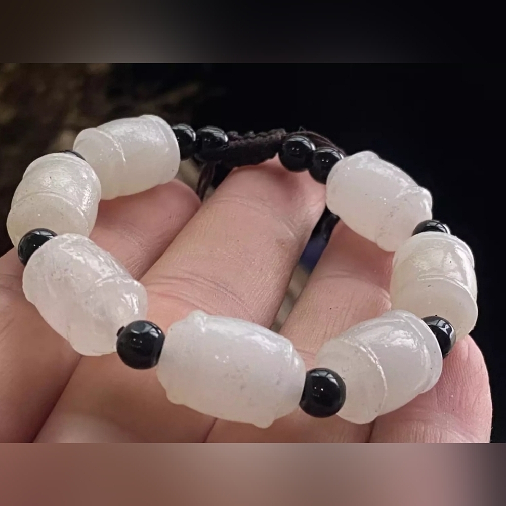 18x12mm White A Jade Carved Woven Adjustable Bracelet Natural Gemstone Unisex UV